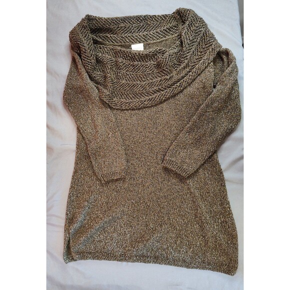 Women's Chico's Cowl Neck Shimmer Three Quarter Sleeve Sweater Small Olive Green - Picture 2 of 7